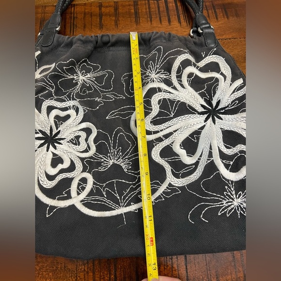 Brighton Black Floral Embroidered Canvas Shoulder Bag - Style U100986 - Picture 8 of 10